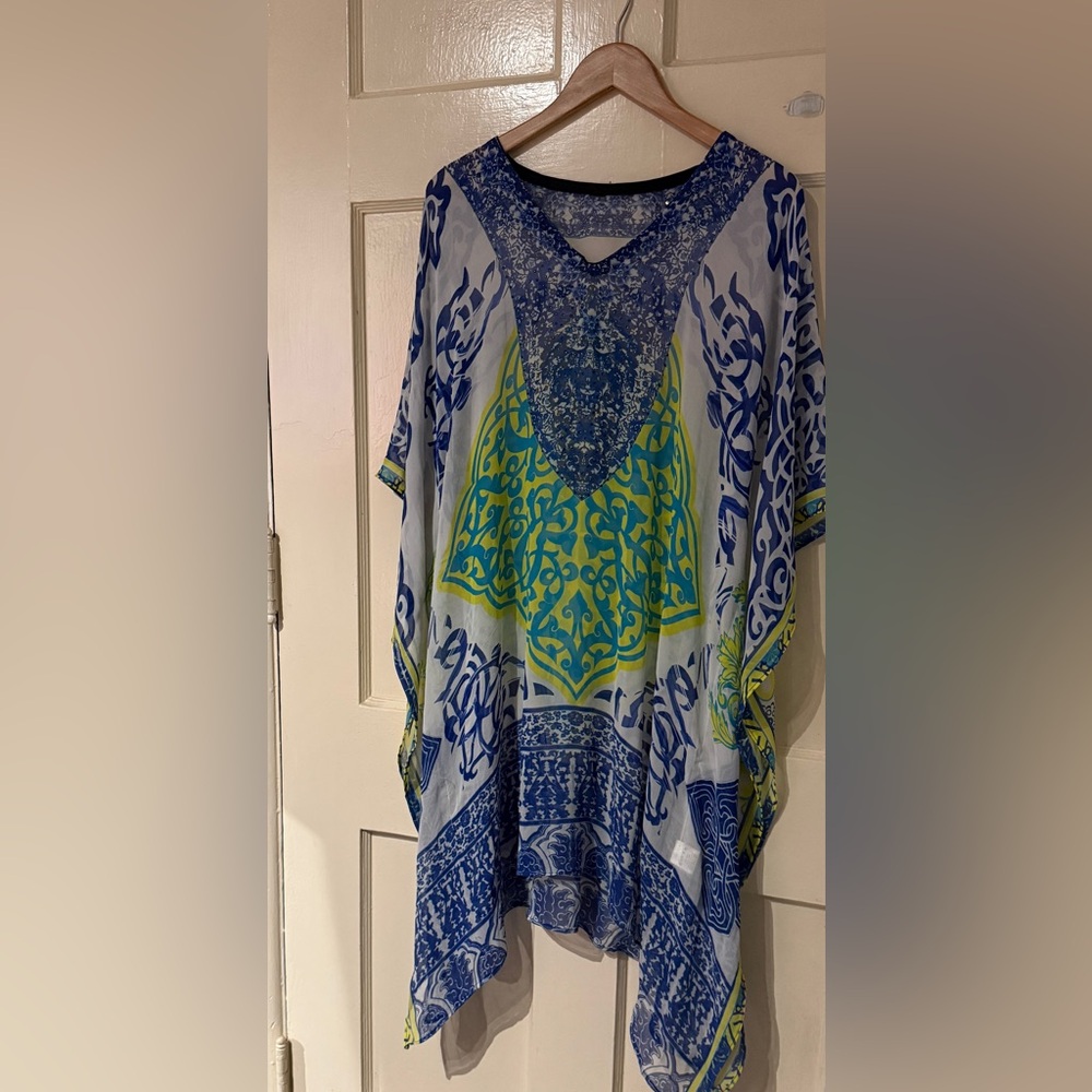 Blue and Green Patterned Women's Top